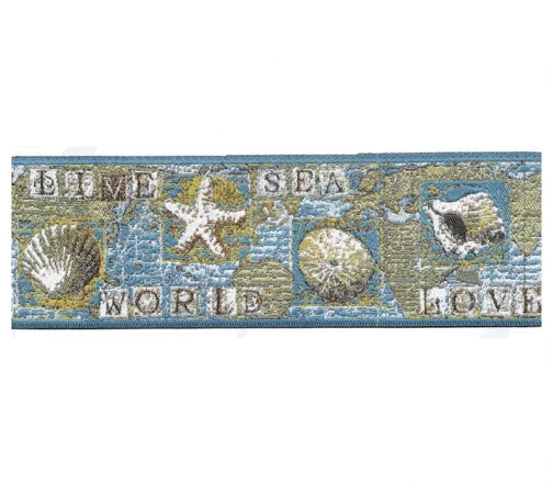 Лента жаккард Safisa "Ракушки", 50 мм, цвет голубой, 9216-50мм-01