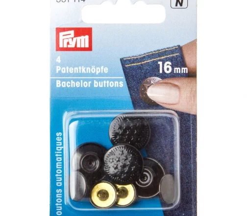 331114 Кнопки "Холостяк Звезда", латунь, 16 мм, цвет черный, 4 шт., Prym