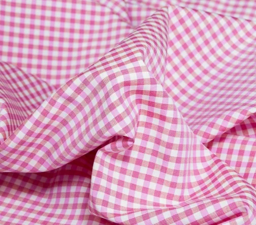 Сорочечная ткань в клетку, цвет розовый/белый, 1082032