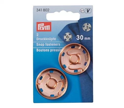 341802 Кнопки пришивные, латунь, 30 мм, цвет розовое золото, 2 шт., Prym