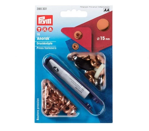 390312 Кнопки Anorak, латунь, цвет медный, 15 мм, 10 шт, Prym