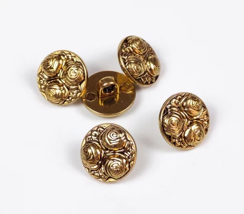 Пуговица DILL "3 розы", на ножке, металл, цвет золотой, 15 мм