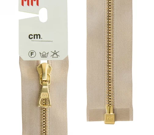 Молния RiRi атласная, металл, разъём, 1замок 4мм 70см, подв.Flach, цепь GO, цв.2230, бежевый холодн.