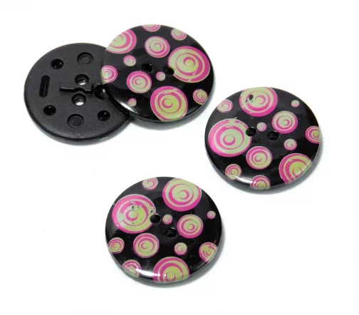 Пуговица DILL "Спирали", 2 отв., пластик, цвет черный/розовый/лайм, 25 мм