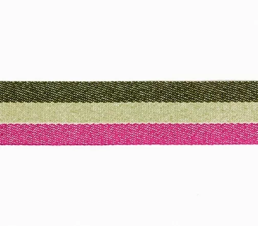 Лента отделочная жаккардовая, с метанитью, 28 мм, хаки/светло-бежевый/малиновый