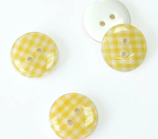 Пуговицы, Union Knopf, "Круглые в клеточку", 2 отверстия, пластик, цвет желтый, 18 мм