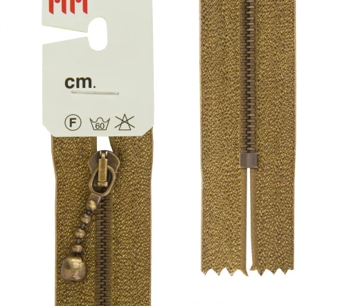 Молния Riri металл люрекс, неразъёмная, 4мм 18см, подвеска Kuke, цвет 3280, бронза