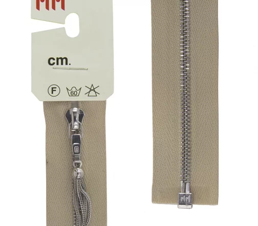 Молния RiRi металл, Ni, слайдер Zuff, 4 мм, разъёмная 1 замок, 60 см, цвет 2203, светло-бежевый