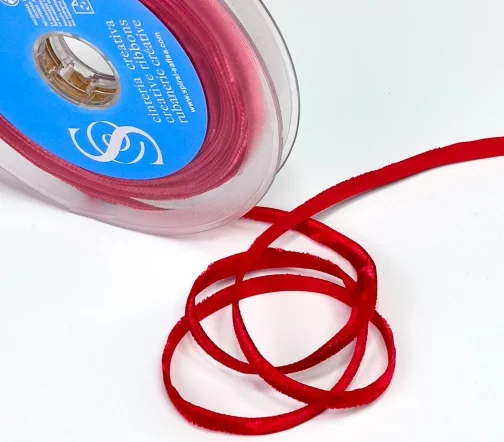 Лента Safisa бархатная 07 мм, цвет 14, красный