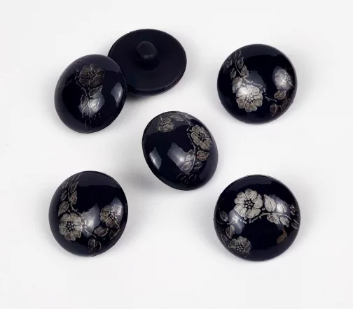 Пуговица, Union Knopf, "Цветы", на ножке, пластик, цвет темно-серый, 20 мм