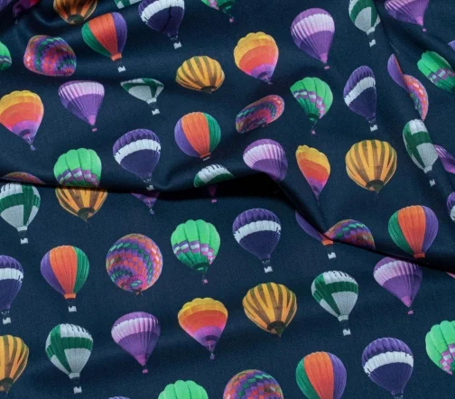 Поплин стрейч "Воздушные шары", фон сине-фиолетовый, 01002