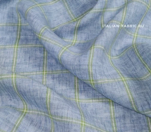 Лен в серо-голубую/салатовую клетку, 1092106