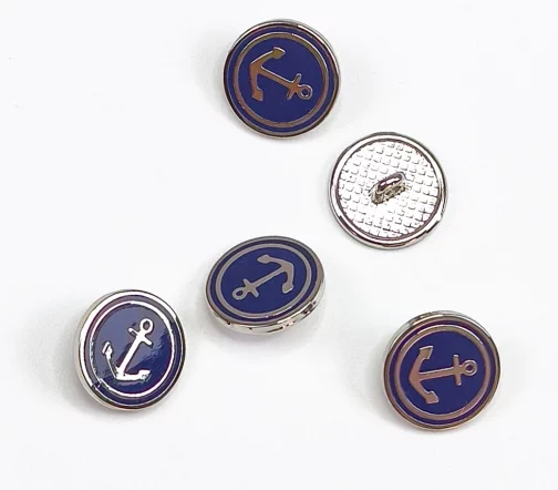 Пуговица Union Knopf "Якорь", на ножке, металл/пластик, цвет синий/серебро, 15 мм