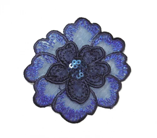 Термоаппликация Marbet "Цветок вышитый т.синий с пайетками", d 7 см, 565347.047