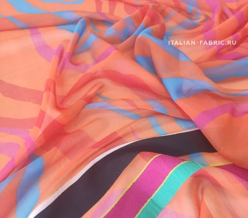 Шелковый купон "Волнистые полосы", фон оранжевый, 1022115к