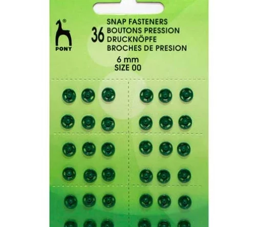78909/04 PONY Кнопки одежные 6 мм, латунь, зеленые, 6 шт.