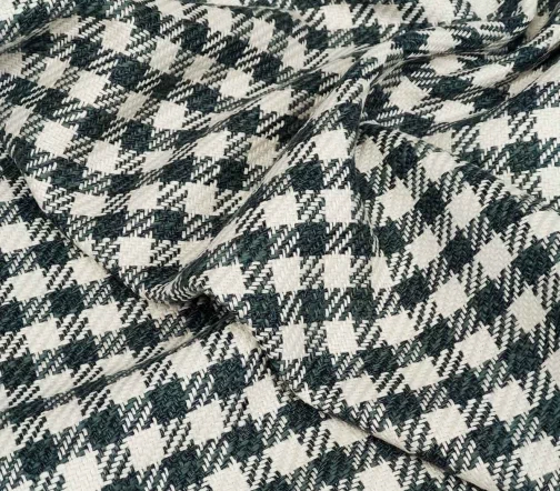Лен костюмный в клетку, цвет серо-зеленый меланж/молочный, 1032407-2