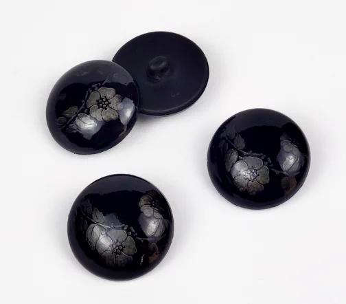 Пуговица, Union Knopf, "Цветы", на ножке, пластик, цвет черно-серый, 28 мм