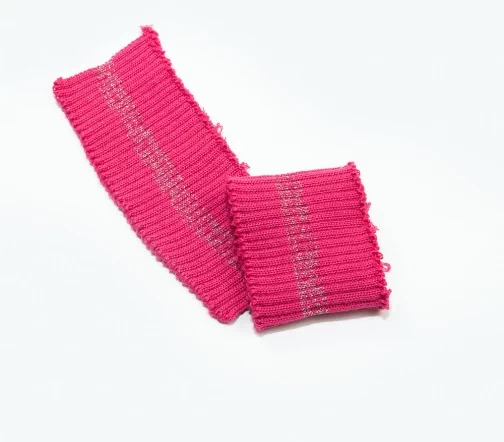 Манжеты трикотаж с полоской, цвет фуксия/серебряный меланж
