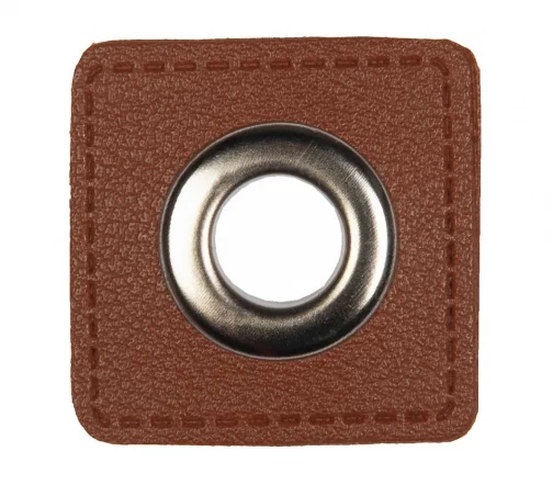 Люверс пришивной на патче HKM "Квадрат", 3,3см, 2шт., цвет коричневый, арт. 1200/19