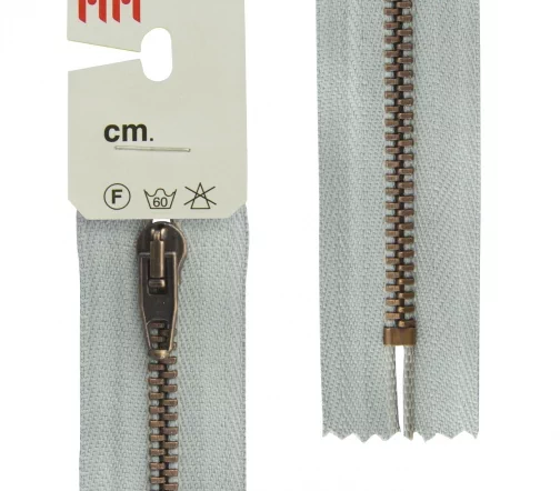 Молния RiRi металл неразъёмная, 4мм 18см, подвеска АТ, цепь антик медь, цвет 2118, светло-серый