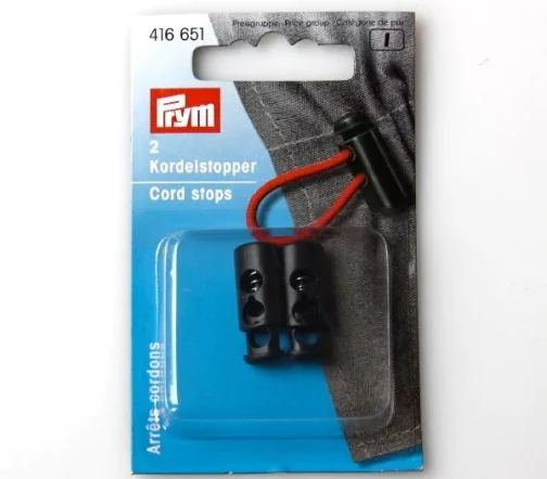 416651 Ограничители для шнура, 23*9мм, 2 отверстия, пластик, черный цв., Prym