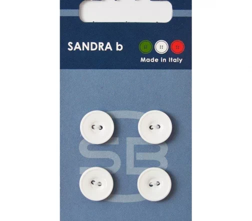 Пуговицы Sandra, 12,5 мм, 2 отв., пластик, 4 шт., белый, CARD017