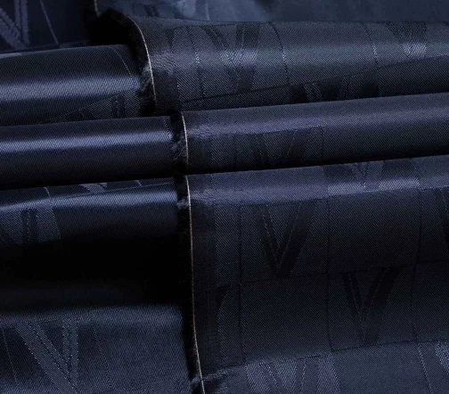 Подкладочная ткань жаккард "V", цвет черно-синий, 1032305