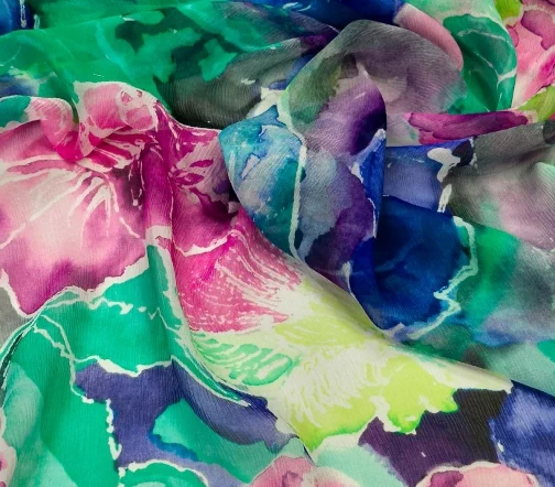 Шифон-креш "Акварельные цветы", 1032417