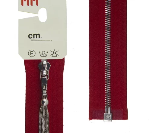 Молния RiRi металл, Ni, слайдер Zuff, 4 мм, разъёмная 1 замок, 60 см, цвет 2407, красный