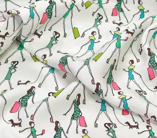 Шелк "Дамы с собачками", фон молочный, 1062435