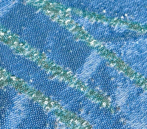 Ткань с двусторонними пайетками, цвет голубой/салатовый, 01307-1