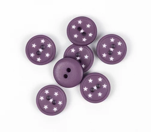 Пуговица Union Knopf "Звездочки", 2 отв., пластик, цвет фиолетовый, 15 мм