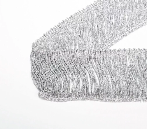 Бахрома LAKIDAIN с люрексом, ширина 75 мм, цвет серебро