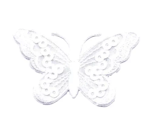 Термоаппликация "Бабочка с пайетками", 3,8 х 6,2 см, белый, арт. 569477.D