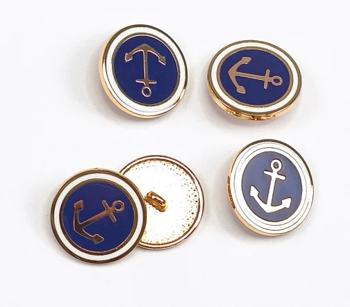 Пуговица Union Knopf "Якорь", на ножке, металл/пластик, цвет синий/золото, 20 мм