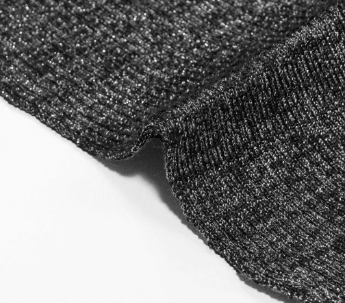 Трикотаж резинка, полушерсть с люрексом, цвет черный/темное серебро, ALP22-02