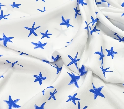Креп плательно-блузочный "Морские звезды", цвет белый/синий, 1052432