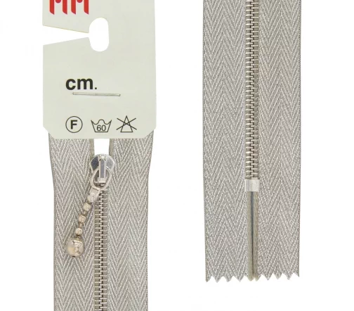 Молния Riri металл люрекс, неразъёмная, 4мм 18см, подвеска Kuke, цвет 3200, серебро