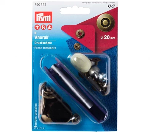 390355 Кнопки Anorak, латунь, цвет бронза, 20 мм, 6 шт, Prym