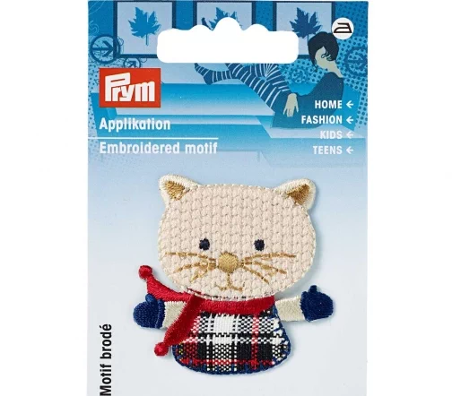 925581 Термоаппликация "Кошка" 4,7х4,7 см, бежевый/в клетку цв., Prym