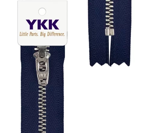 Молния YKK металл неразъёмная, 1 замок 18см тип 3, цепь никель, цвет 058, чернильный