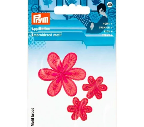 926730 Термоаппликации "Цветы малые/большие ярко-розовые", 2,1см/4,3см, 3 шт., Prym