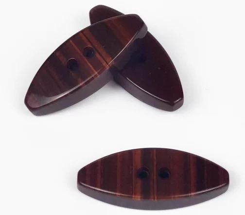 Пуговицы, Union Knopf, "Пальтовые, эллипс", глянец, в полоску, 2 отв., пластик, цвет багровый, 41 мм