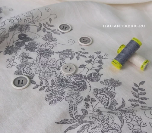 Лён с узорчатой серой каймой, цвет молочный, 01762