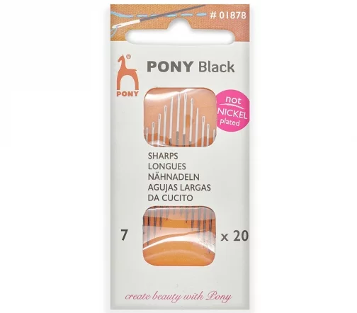 Иглы ручные для шитья Black Sharps, № 7, 20 шт., цвет черный, белое ушко, PONY 01878