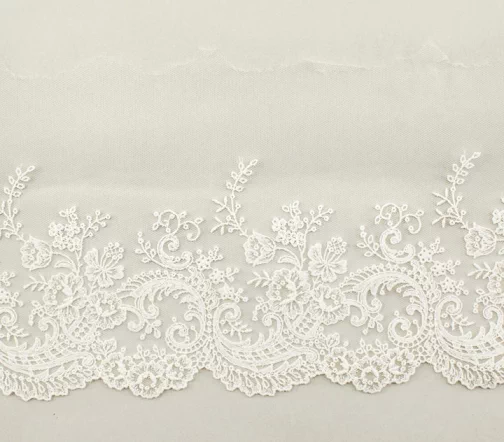 Кружево IEMESA (вышивка на тюле), ширина 16 см, цвет молочно-белый