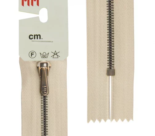 Молния Riri брючная, металл антик медь, неразъёмная, 4мм 18см, цвет 2230, бежевый холодный