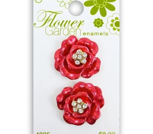 Пуговицы, Flower Garden enamels, арт. 4835, на ножке, 25 мм, металл, 2 шт, красный