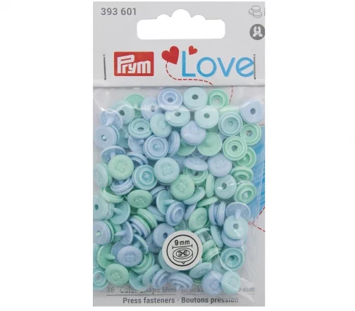 393601 Kнопки Color Snaps Mini "Имитация стежка" Prym Love, голубой, 9 мм, 36 шт, Prym